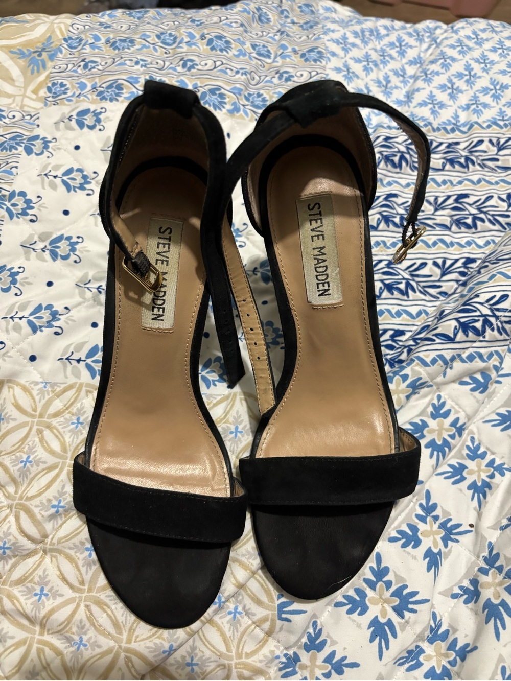 Steve Madden Black Suede Open-Toe Ankle-Strap Heels